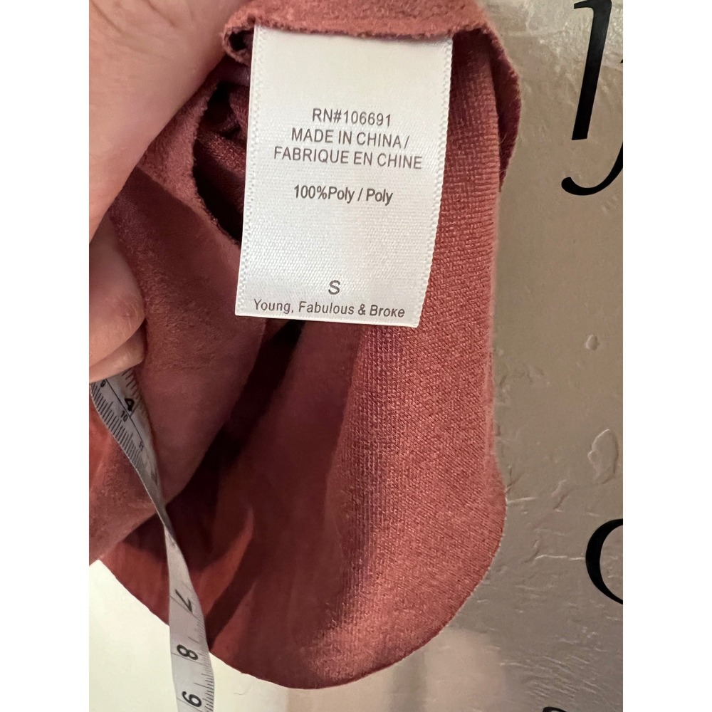 Young Fabulous & Broke Dusty Rose Faux Suede Off Shoulder Ruffle Top Small NWT - Picture 5 of 7